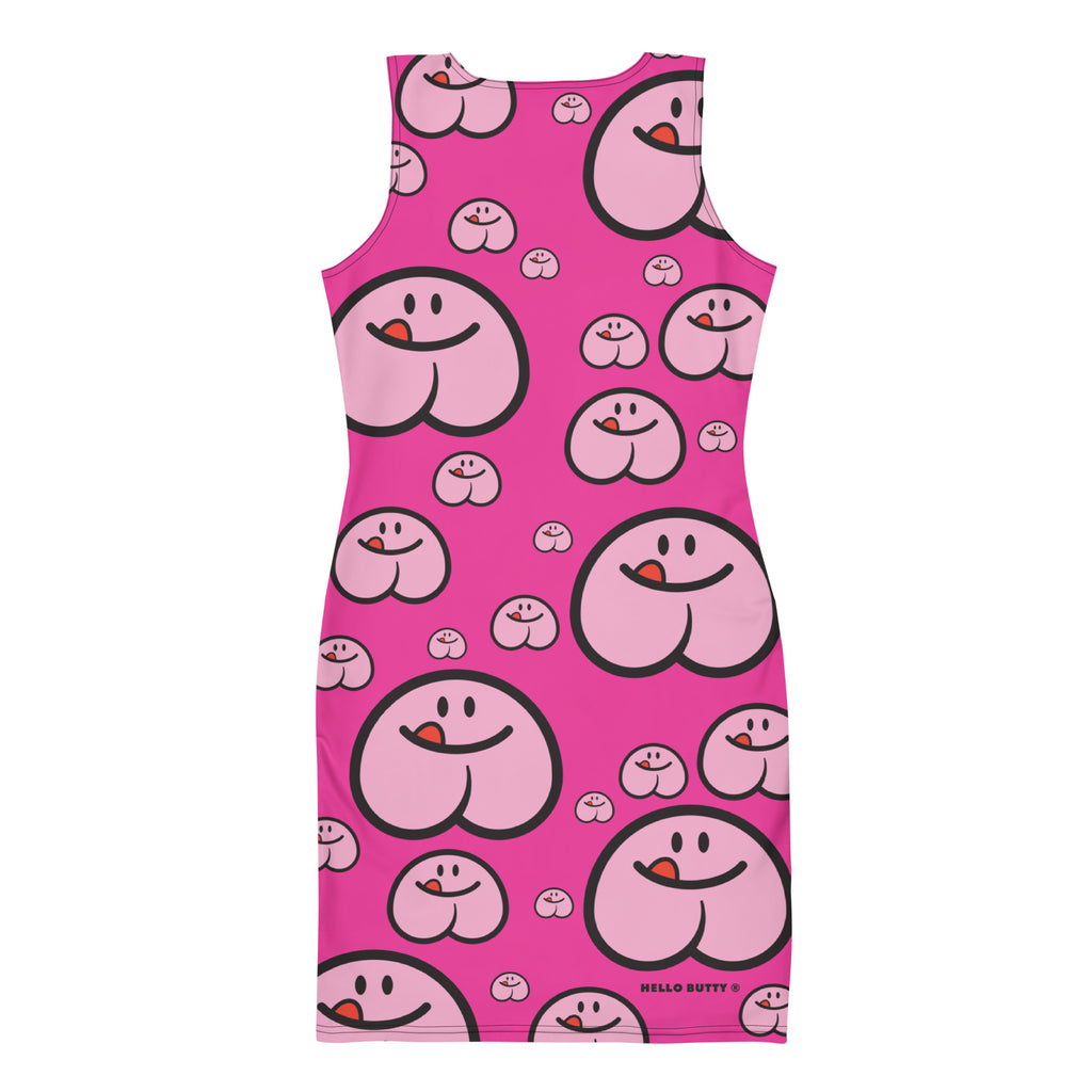Pattern Fitted Dress - Bold Pink